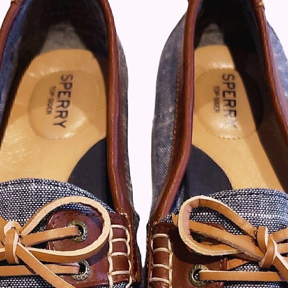 Sperry Women’s Denim & Brown Boat Shoes Cushioned Insoles Arch Support Comfy 7.5 - Picture 4 of 6